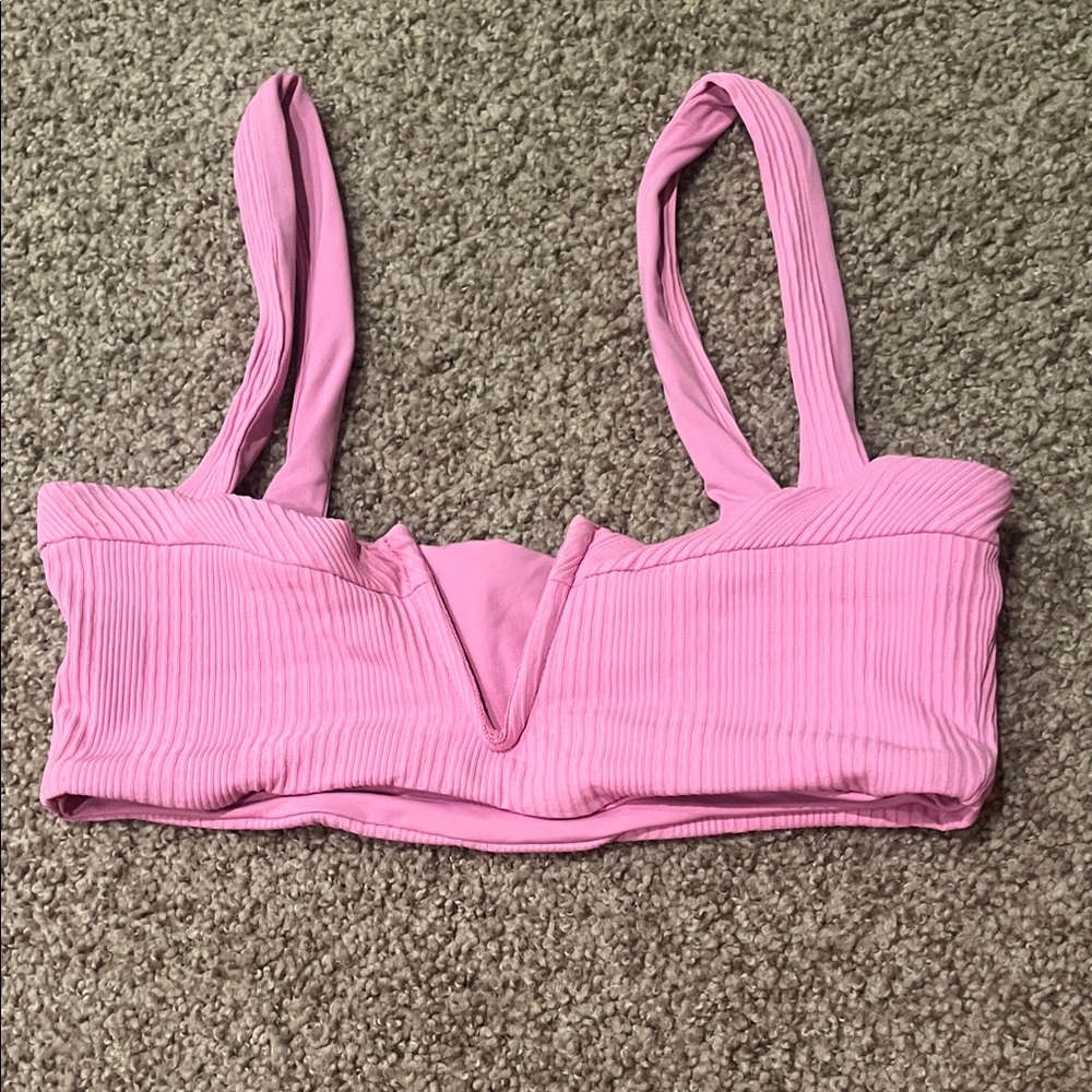 Pink Ribbed Bikini Top
